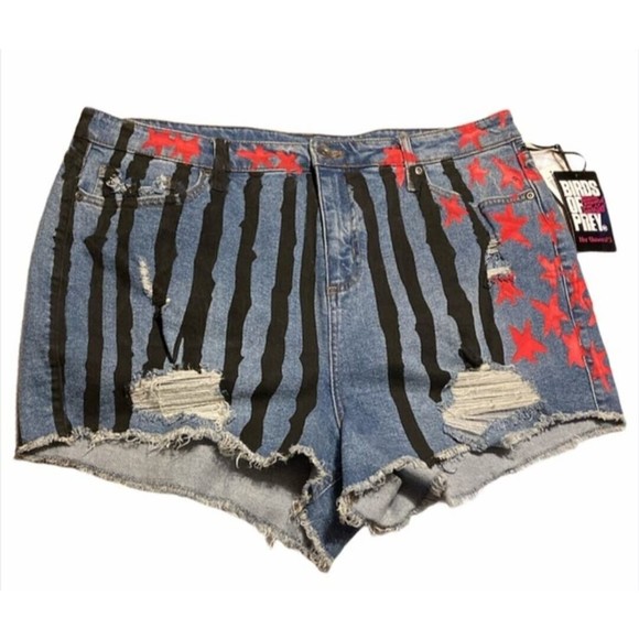 Birds of Prey Harley Quinn NWT Destructed Shorts Hi-Rise  Striped Denim Size 7 - Picture 7 of 10